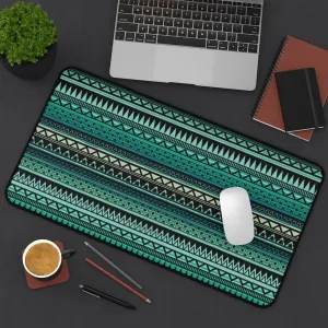 Turquoise, Tan and Black Ethnic Pattern Desk Mat Large