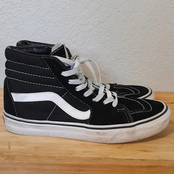 VANS Men Classic Old Skool High Top Black &amp; White Lace Up Skater Shoes