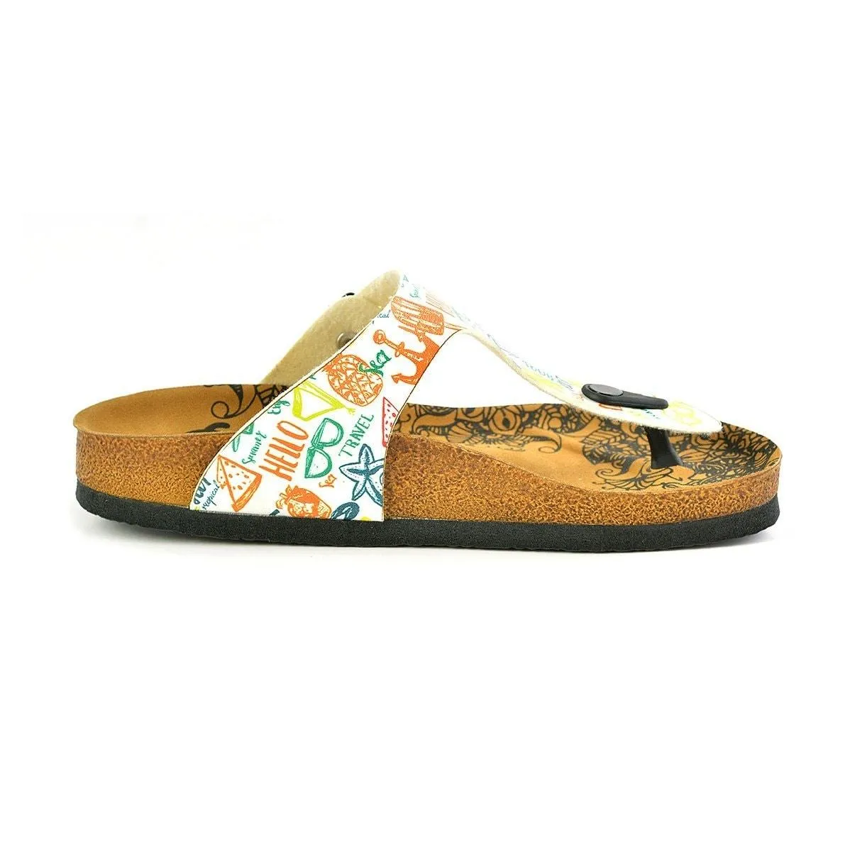 White Colored, Green, Orange, Red Patterned, Blue Sea Stared, Hello, Patterned Sandal - CAL521