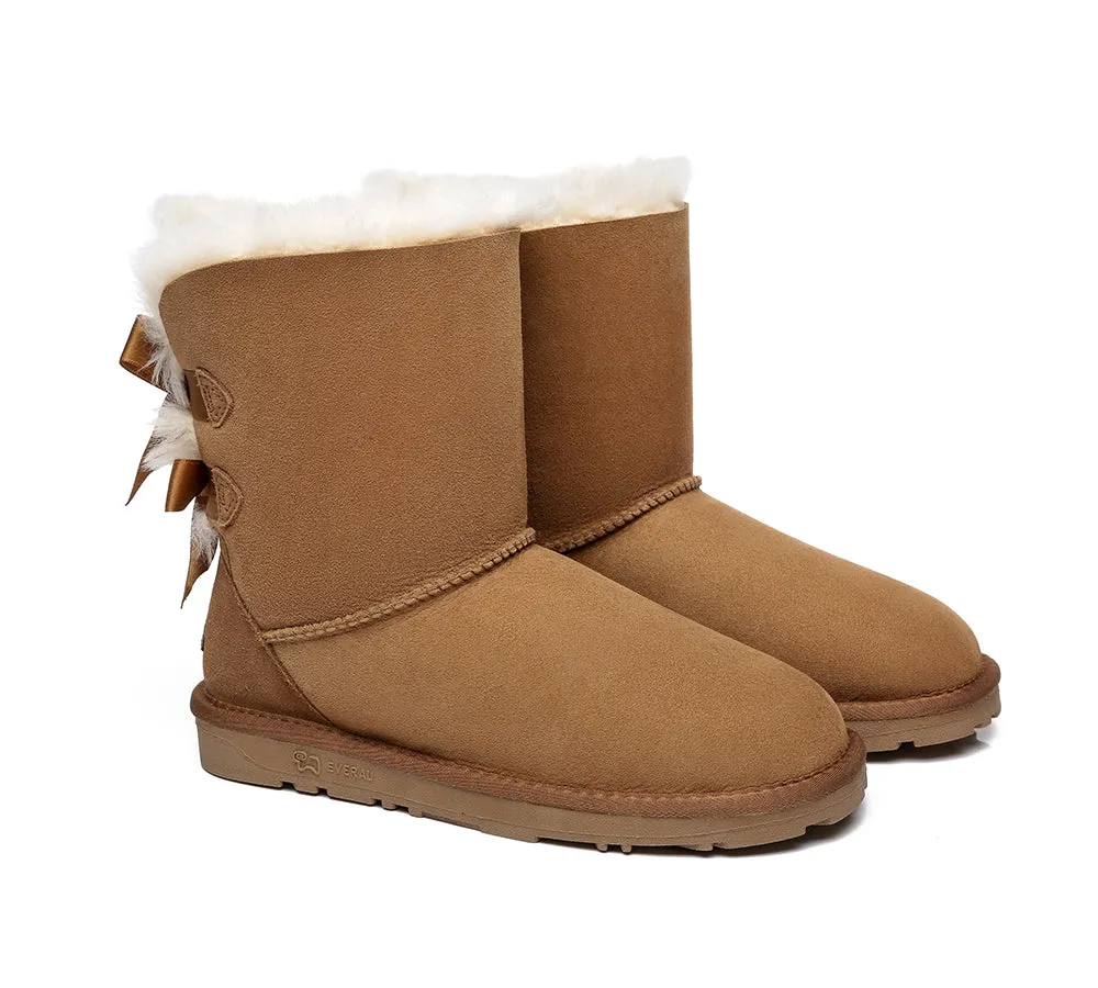 Women Boots Double Baily Short Back Bow Sheepskin Wool