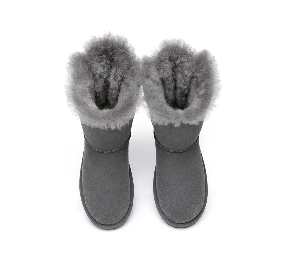 Women Boots Double Baily Short Back Bow Sheepskin Wool
