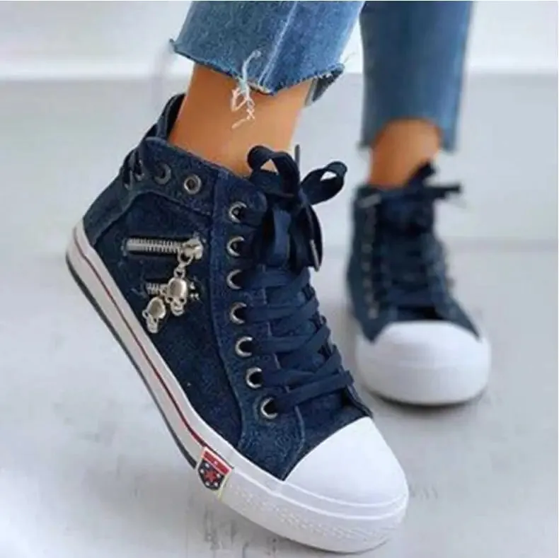 Women Casual  Denim Canvas Sneakers  Lace-up