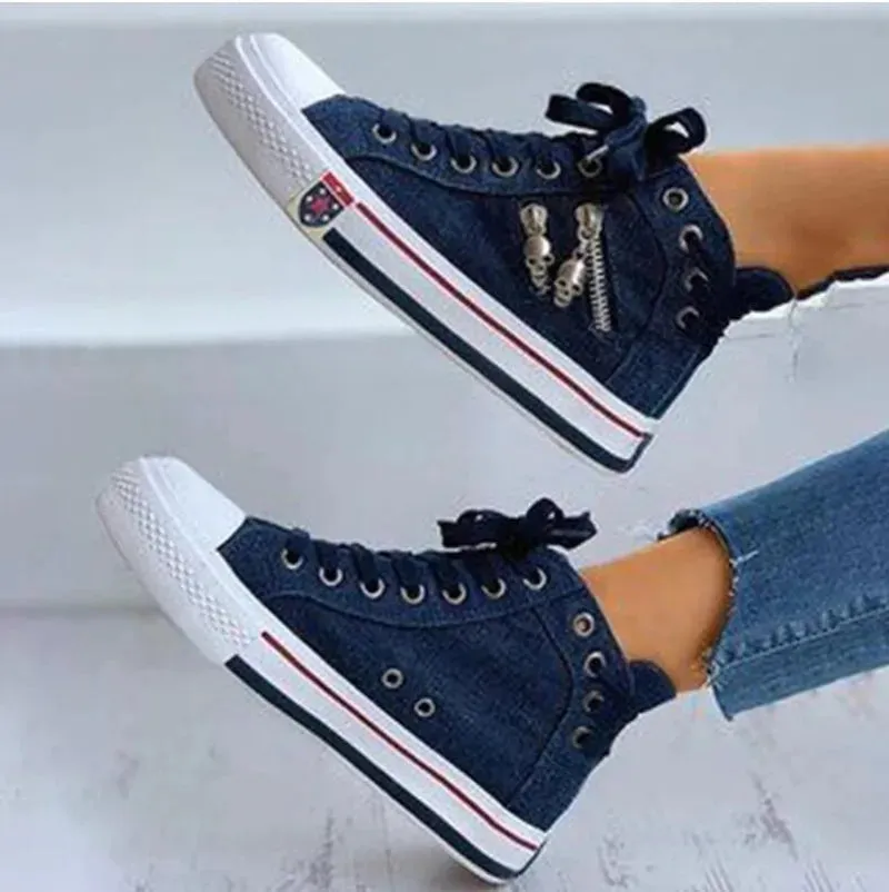 Women Casual  Denim Canvas Sneakers  Lace-up
