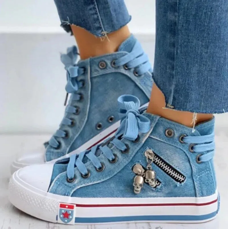 Women Casual  Denim Canvas Sneakers  Lace-up