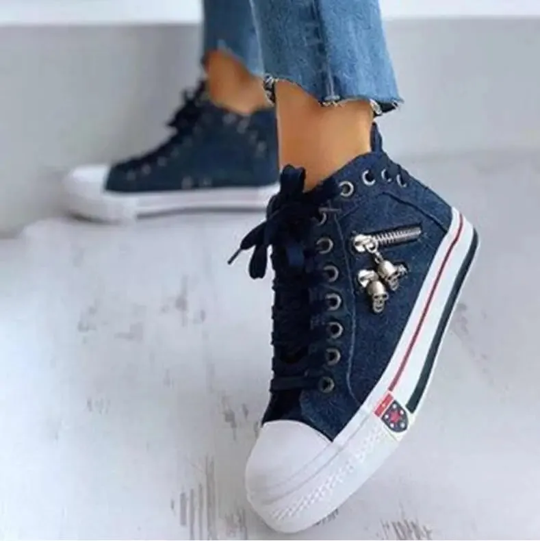 Women Casual  Denim Canvas Sneakers  Lace-up