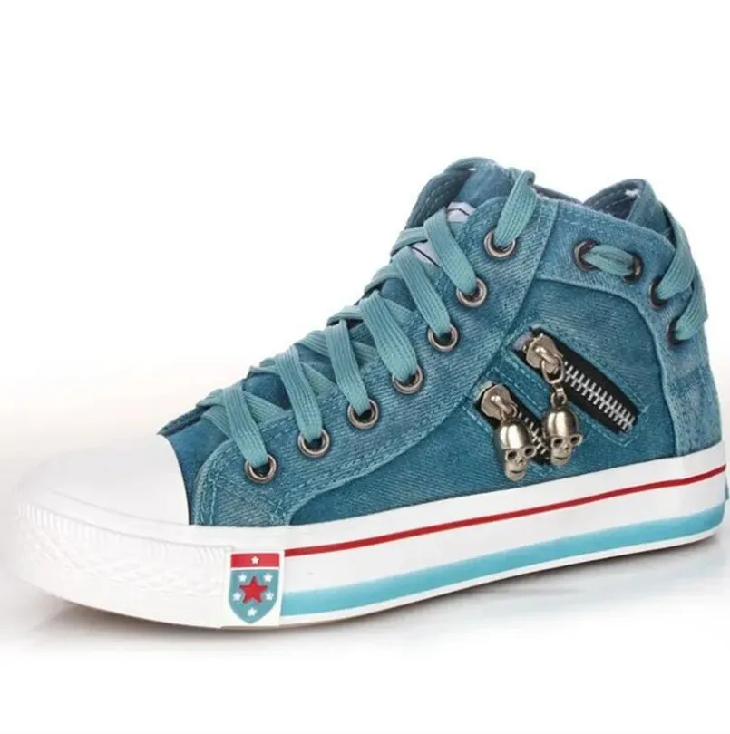 Women Casual  Denim Canvas Sneakers  Lace-up