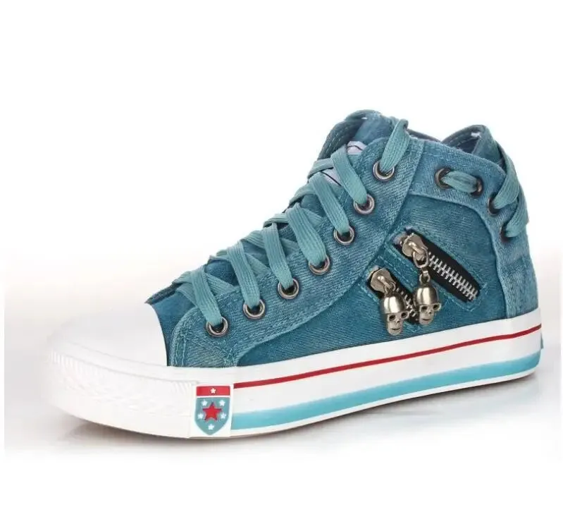 Women Casual  Denim Canvas Sneakers  Lace-up