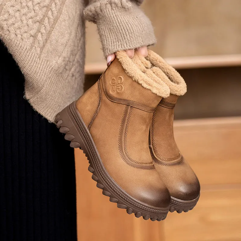 Women Retro Quilted Leather Furred Snow Boots
