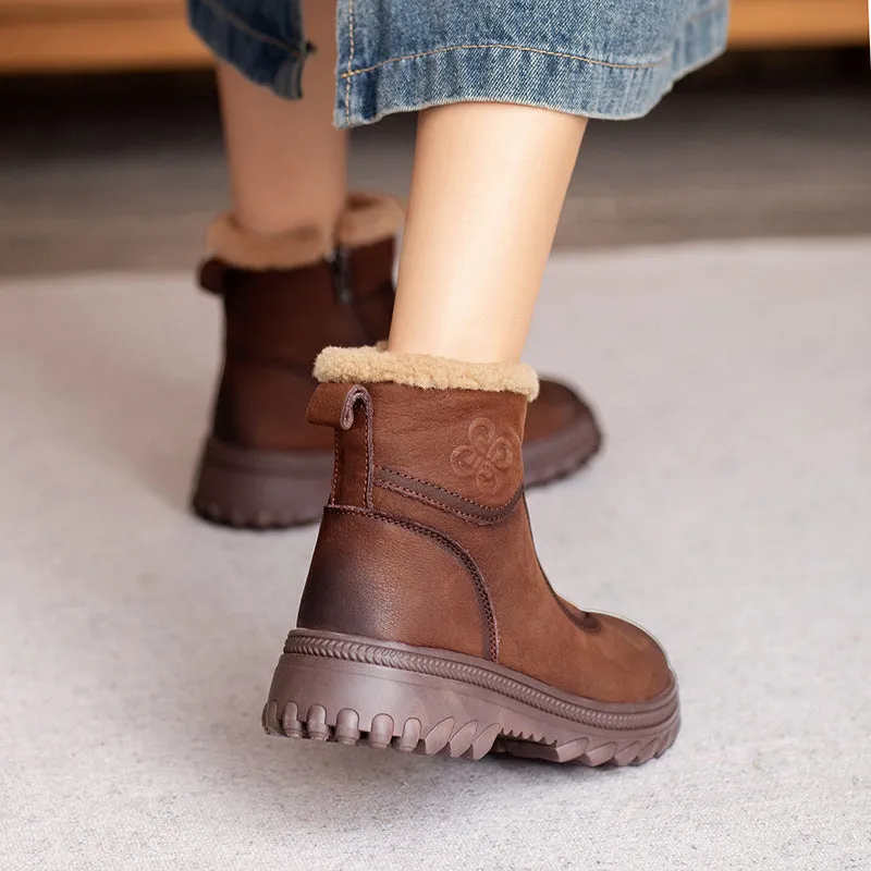 Women Retro Quilted Leather Furred Snow Boots