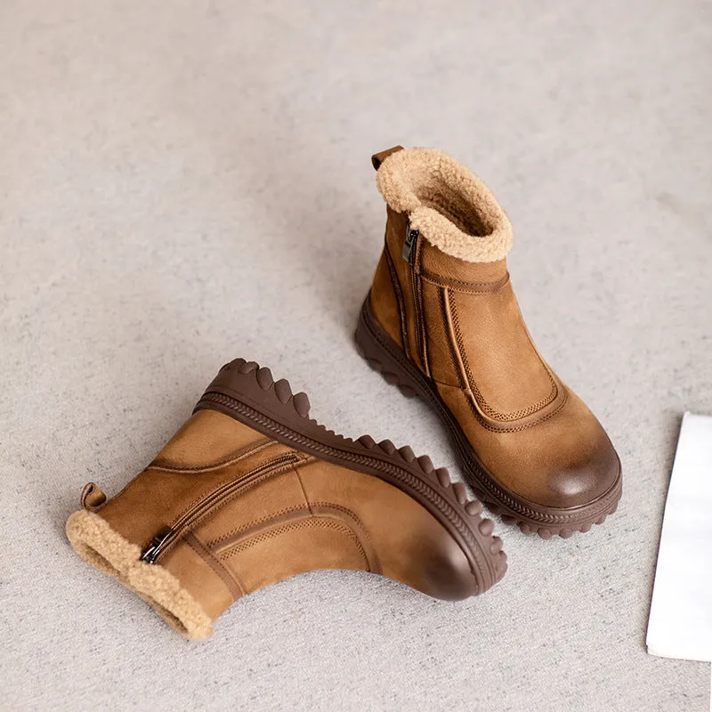 Women Retro Quilted Leather Furred Snow Boots