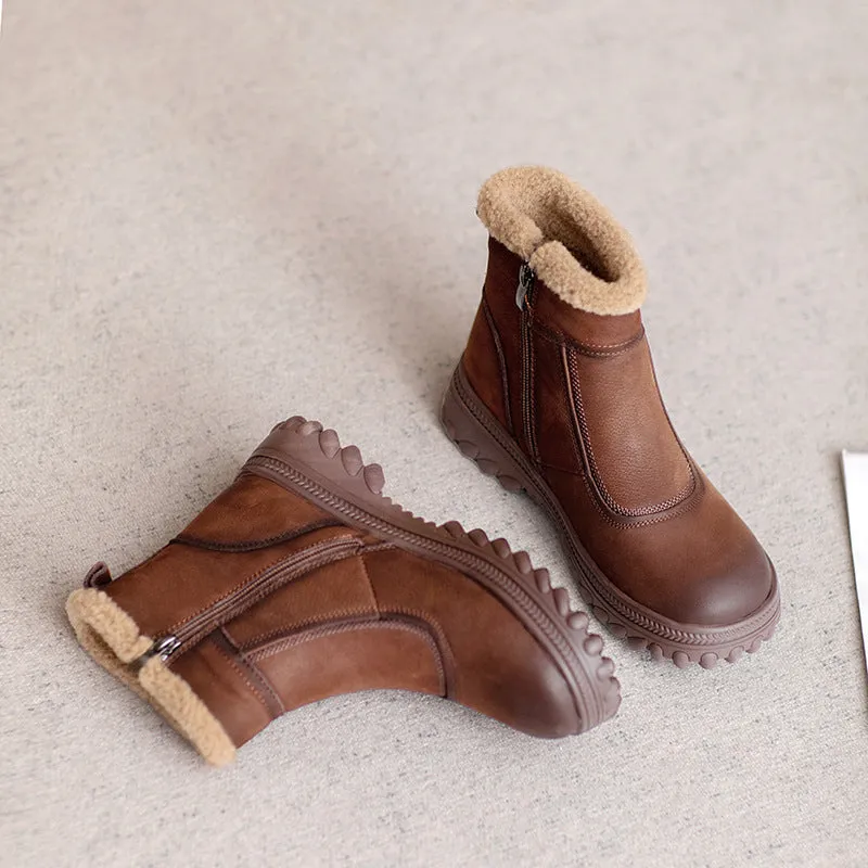 Women Retro Quilted Leather Furred Snow Boots