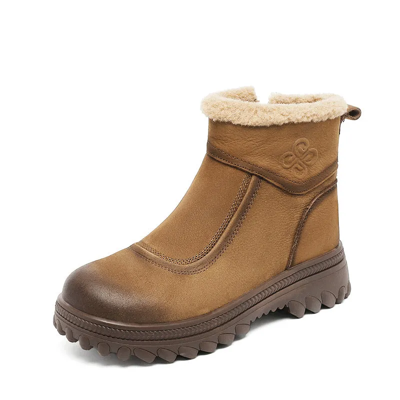 Women Retro Quilted Leather Furred Snow Boots