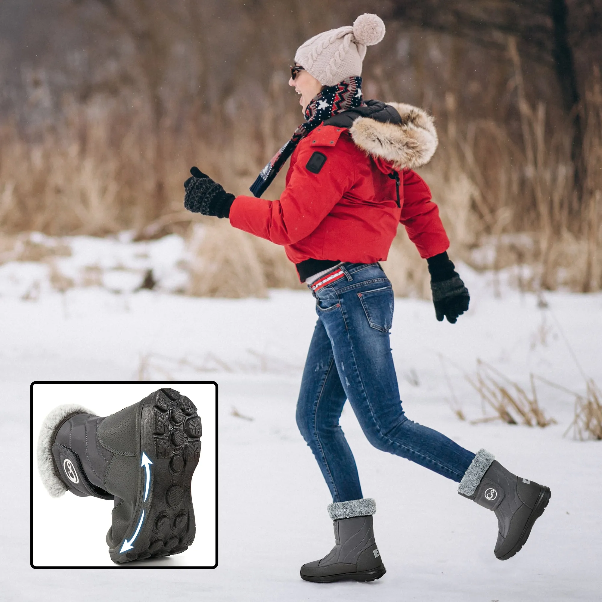 Women Snow Boots Winter Slip On Mid Calf Boots for Women Waterproof Comfortable Outdoor Shoes