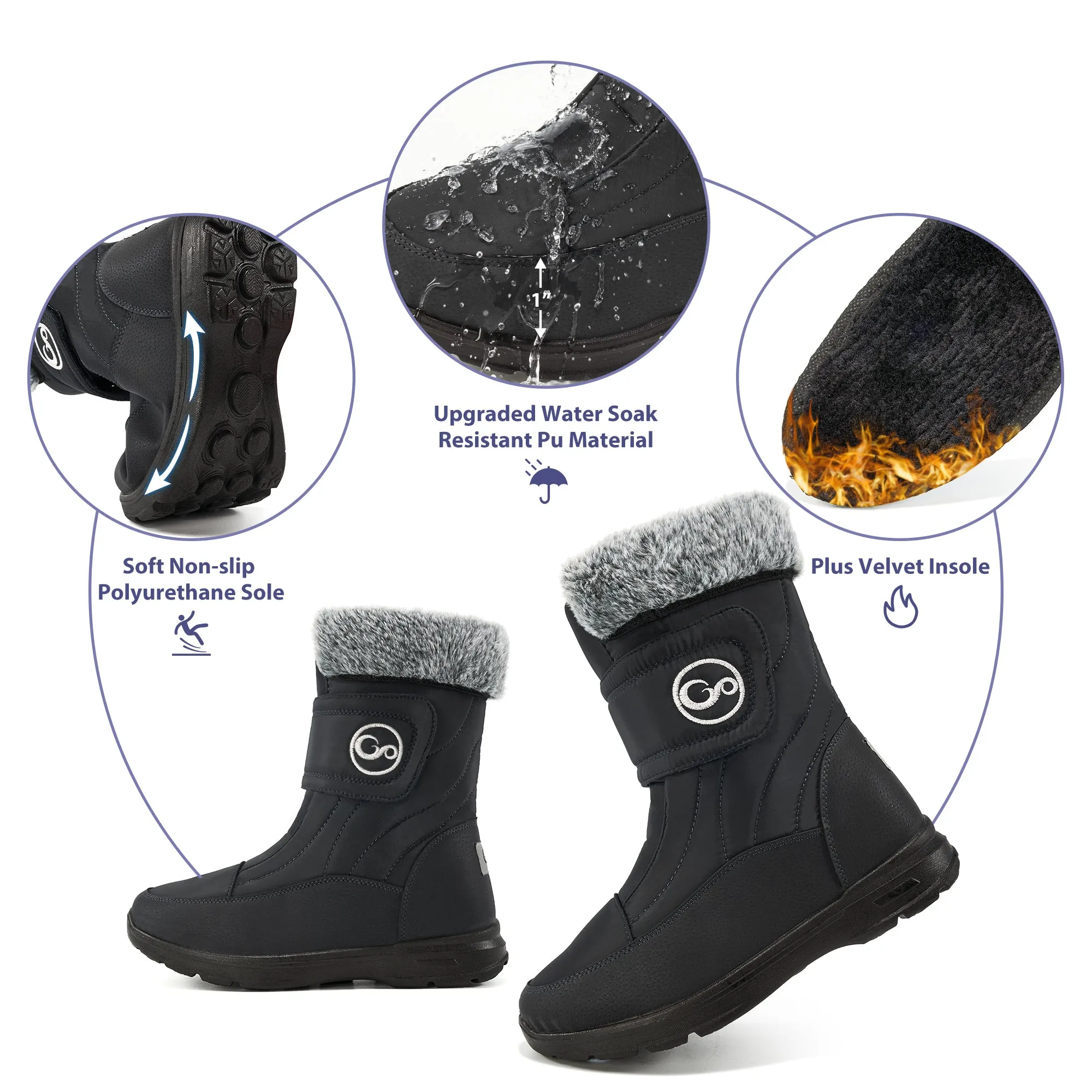 Women Snow Boots Winter Slip On Mid Calf Boots for Women Waterproof Comfortable Outdoor Shoes