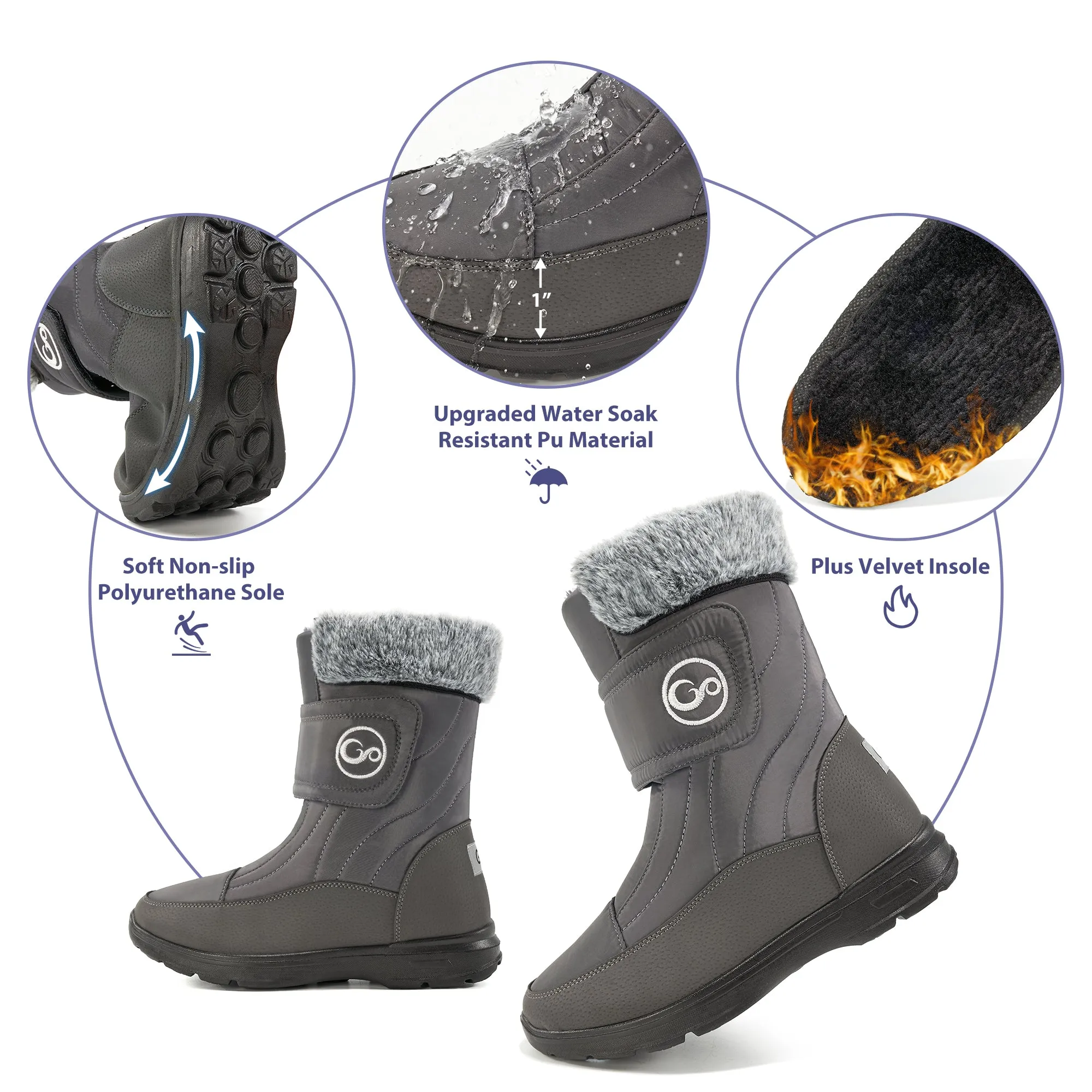 Women Snow Boots Winter Slip On Mid Calf Boots for Women Waterproof Comfortable Outdoor Shoes
