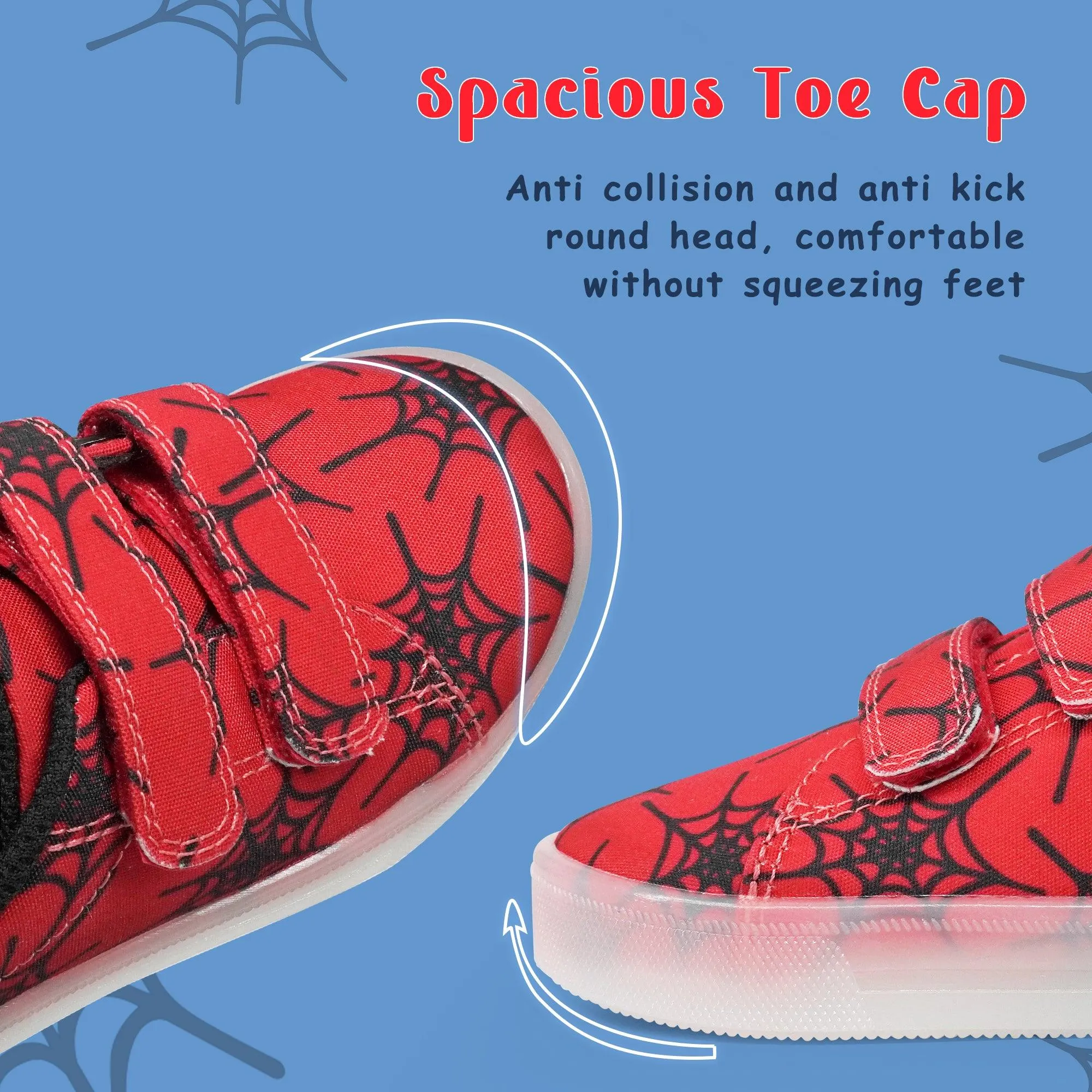 YESKIS Boys Luminous Shoes Vivaki LED Canvas Velcro Cartoon Casual Sports Shoes Red