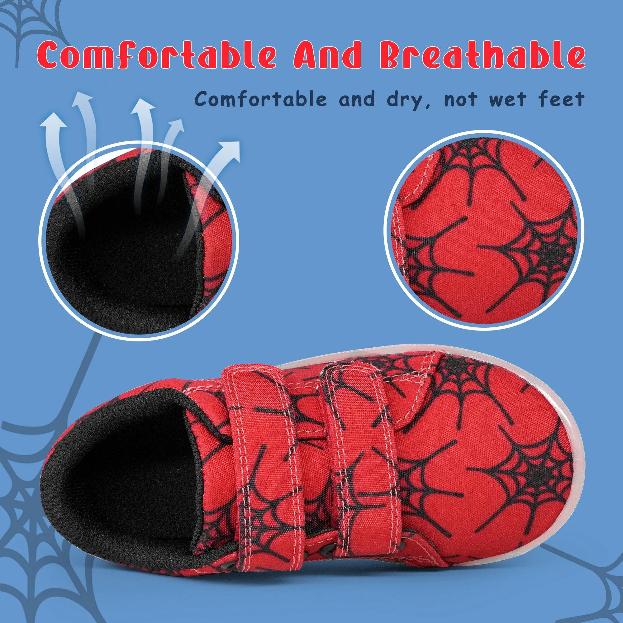 YESKIS Boys Luminous Shoes Vivaki LED Canvas Velcro Cartoon Casual Sports Shoes Red