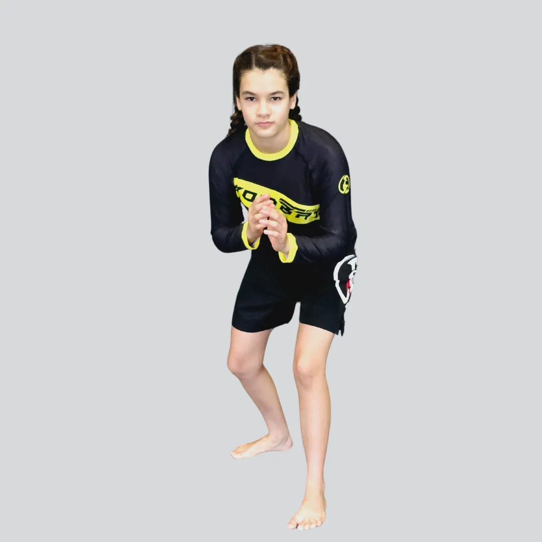 YOUTH RASH GUARD H/S BLK/YELLOW